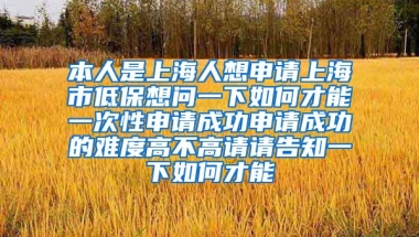 本人是上海人想申请上海市低保想问一下如何才能一次性申请成功申请成功的难度高不高请请告知一下如何才能