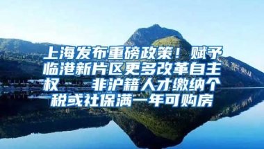 上海发布重磅政策！赋予临港新片区更多改革自主权   非沪籍人才缴纳个税或社保满一年可购房