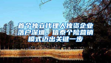 首个独立代理人独资企业落户深圳，信泰个险营销模式迈出关键一步