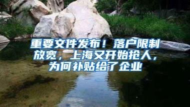 重要文件发布！落户限制放宽，上海又开始抢人，为何补贴给了企业