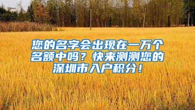 您的名字会出现在一万个名额中吗？快来测测您的深圳市入户积分！