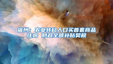 宿州：农业转移人口买首套商品住房 财政全额补贴契税