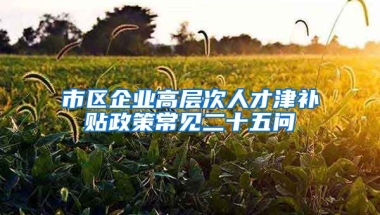 市区企业高层次人才津补贴政策常见二十五问