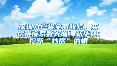 深圳入户将全面收紧，买房难度系数大增！新华社：挖断“炒房”的根