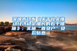 深圳市印发《关于扎实推动经济稳定增长的若干措施》：实施“首贷户”贷款贴息