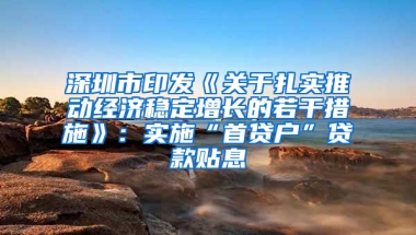 深圳市印发《关于扎实推动经济稳定增长的若干措施》：实施“首贷户”贷款贴息