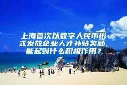 上海首次以数字人民币形式发放企业人才补贴奖励，能起到什么积极作用？