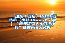 【山东｜潍坊】2022潍坊市【房补30w+5K／月】“青年优秀人才引进计划”选调614人公告