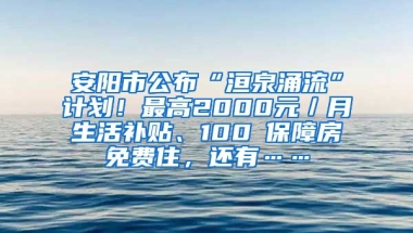 安阳市公布“洹泉涌流”计划！最高2000元／月生活补贴、100㎡保障房免费住，还有……