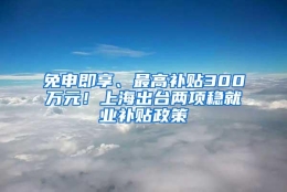 免申即享、最高补贴300万元！上海出台两项稳就业补贴政策