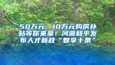 50万元、10万元购房补贴等你来拿！河源和平发布人才新政“智享十条”