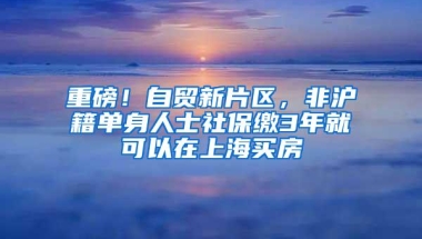 重磅！自贸新片区，非沪籍单身人士社保缴3年就可以在上海买房