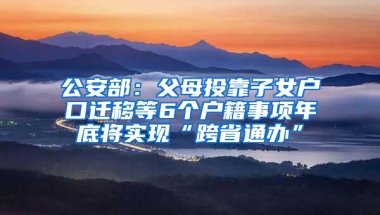 公安部：父母投靠子女户口迁移等6个户籍事项年底将实现“跨省通办”